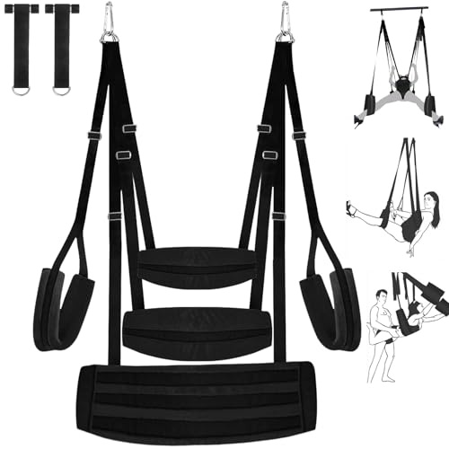 Upgraded Sex Swing with Thicker Wider padded Seats - Portable Door Sex Swings with Adjustable Nylon Straps and Metal Hardware, Suitable for Beginners Easy to Install, Adult Sex Toys for Couples, Black