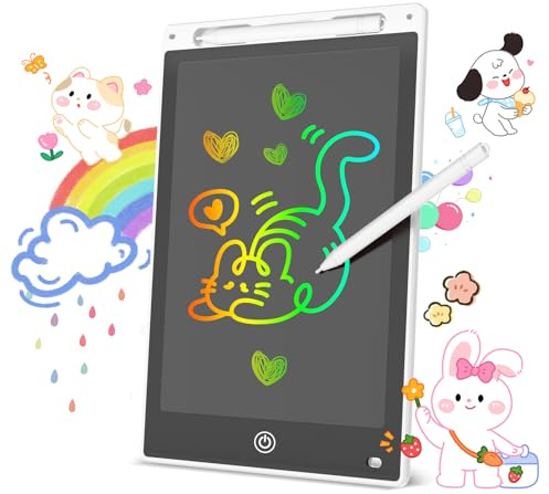 Tavoletta Grafica LCD Scrittura Colorata, Lavagna Digitale Cancellabile con Pulsante Elimina e Blocco Schermo, Giocattolo Educativo e Regalo di Compleanno e Natale (Bianco, 12 inch)