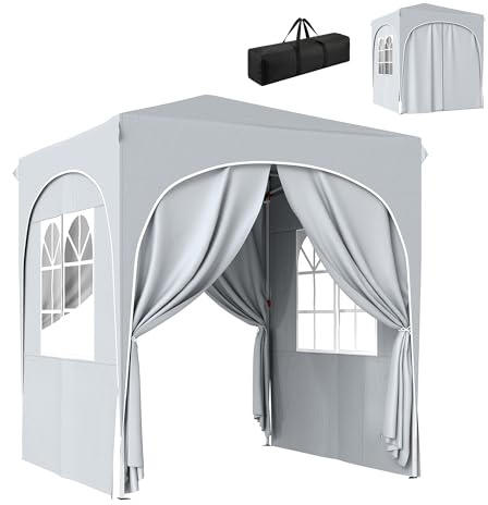 Outsunny Trädgårdspaviljong 2 x 2 m Pop Up fällbart tält höjdjusterbart UV50+ skydd hopfällbar paviljong med 4 sidoväggar bärväska enkel montering ljusgrå