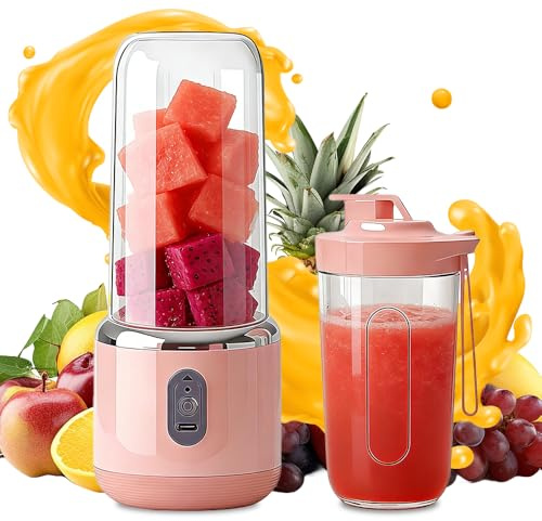 Batidora portátil, 400 ml, batidora portátil con vaso de repuesto, mini batidora recargable con 6 cuchillas de acero inoxidable para batidos y batidos