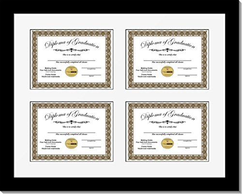 Creative Picture Frames 68-16X20Bk-W Black Horizontal 6X8 Diploma Frame With 4 Opening White Mat | Holds 4 6X8 Inch Documents With Installed Wall Hanger