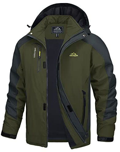 TACVASEN Herren Leichte Wasserdichte Softshell Jacke mit Abnehmbarer Kapuze, DE L, Armeegrün
