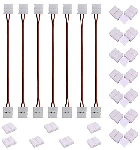 Conector Esquina de Tira LED de 2 pines LED Strip Connector para Banda LED SMD 3528 2835 de 8mm de Ancho Cable Conector (17cm de largo) 2 Pin Rápido Adaptador en forma de L de Cinta LED