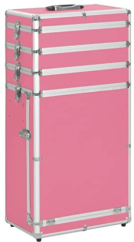 vidaXL Kosmetikkoffer mit 4 Etagen Schublade Beauty Case Schminkkoffer Friseurkoffer Schmuckkoffer Trolley Rollkoffer Make up Koffer Alu Rosa