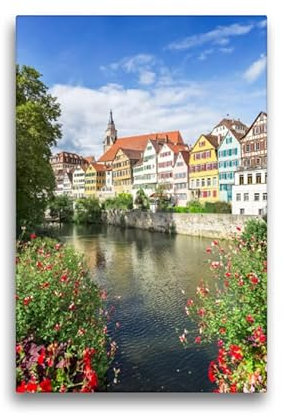Premium Textil-Leinwand 30 x 45 cm Hoch-Format Malerische Tübinger Neckarfront | Wandbild, HD-Bild auf Keilrahmen, Fertigbild auf hochwertigem Vlies, Leinwanddruck von Melanie Viola