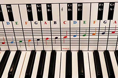 Klavier- und Keyboard-Notiztabelle, Verwendung hinter den Tasten, ideales visuelles Werkzeug für Anfänger, für jedes mittelgroße bis volle Klavier oder Keyboard, deckt vier Oktaven ab.