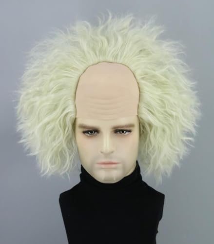 Topcosplay Perücke Halbglatze Herren Verrückter Professor Wissenschaftler Perücke Alter Opa Perücken Kurze Grüne Halloween Perücken (Grün)