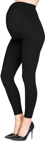 LORES Dam Over Bump moderskap full längd leggings, mjukt magstöd, elastiska midjebyxor för förväntande mödrar, Svart, L/XL