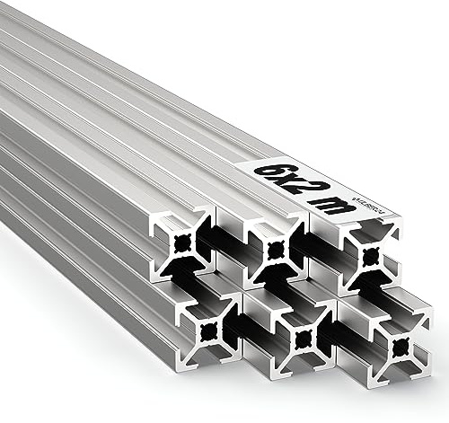 Ulber24 - Aluprofil 20x20 Nut6 Typ B,6x2m=12m Aluminium- Konstruktion- Montage- Systemprofil 2020 Alu Schiene Stecksystem Vierkant Profil B-Typ Nut 6 Winkel