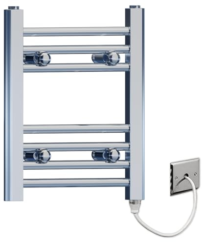 300mm Wide Flat Chrome Electric Pre-Filled Heated Towel Rail Radiator For Bathroom Designer UK (300 x 400mm Chrome)