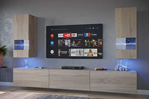 Furnitech Wohnwand Wohnzimmer - Wohnzimmer Möbel mit LED RGB - 16 Farben - Hängend Wohnwand Modern - Wohnzimmer Schrankwand mit Regale und TV Schrank (Sezana AN21-18S-M3 1A)