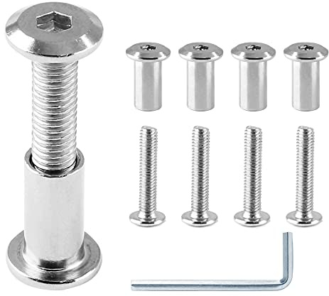 Jersvimc 10 pares (20 piezas) M6 x 30 mm Hex Drive Socket Cap Bolt con llave Allen, plata muebles conectores pernos M6 tornillo avellanado Tuercas para cunas reemplazo cinturón gabinete
