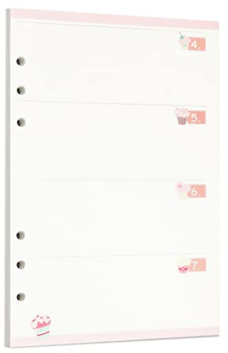 Zelten Bunt 40 Blatt 80 Seiten Lose-Blatt-Lochpapier-Nachfüllpackungen Papier für 6-Loch-Binder Persönlicher Organizer Tagebuch Notizbuch Nachfüllbarer Planer (A5, Cupcake Weekly Planner)