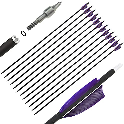 SHARROW 12P Carbonpfeile 32 Zoll Carbon Pfeile für Bogenschießen Spine 500 Carbon Pfeile Carbon Jagdpfeile mit 3 Zoll Natürliche Federn Pfeile für Recurvebogen Compoundbogen