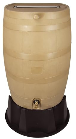 RTS Home Accents 551000901A5481 Polyethylene 50 Gallon Flat Back Rain Barrel with Stand, Oak