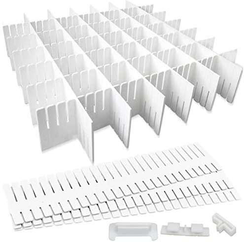 GIAK Schubladenteiler Schubladeneinteiler 16 Stück Schubladentrenner Verstellbar Schubladen Ordnungssystem Weiß Trennwände, verstellbar Für Schrank Unterwäsche Socken DIY Schreibtisch Organizer