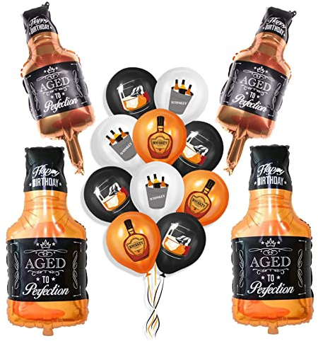 LXZColden 19 Pieces Whisky Balloons Kit Beers Themed Birthday Party Supplies for Aged to Perfection Party Supplies Oktoberfest Party Decorations, Gold Balck