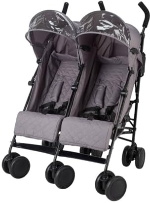 X ADVENTURE Doppelbuggy Geschwisterwagen Grau – Duo Buggy Zwillingsbuggy nebeneinander, 2 unabhängige Sitze & Sonnendächer, ab 6 Monate bis ca. 22 kg je Kind, 5-Punkt-Gurt