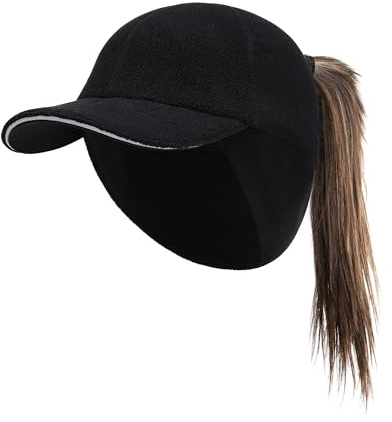 PivotWing Winter Ponytail Basecap mit Ohrenschutz für Damen. Dehnbares Fleece WintermüTZE, Passend für Alle Haare.