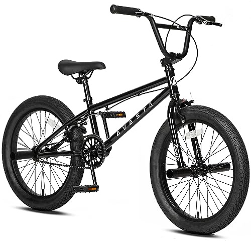 AVASTA 20 Zoll Freestyle BMX Fahrrad für Kinder & Jugendliche von 6 7 8 9 10 11 12 13 14 Jahren, Jungen & Mädchen, Anfänger, mit 4 Pegs, Schwarz