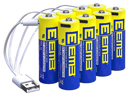 EEMB 8 Stück Akku 1,5v AA Wiederaufladbare Lithium Batterie AA 1,5V 2600mWh USB-C AA aufladbare batterien mit 4 in 1 Ladekabel 1.5 Stunden Schnellladung