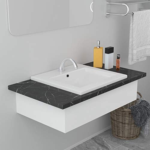 WIFESE Lavabo da Incasso 42x39x18 cm Lavandino Bagno Lavatoio Ceramica Lavabo Lavanderia Lavabo Da Appoggio Bagno Lavabo Sottopiano Lavatoio Da Incasso Lavabo Ceramica in Ceramica Bianco
