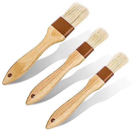 3 Pezzi di Pennelli per Pasticceria, Pennelli in Setola di Cinghiale Pennello per Imbastitura Barbecue per Salsa Marinata All'Uovo Spalmata All'Olio (2 Piccoli + 1 Medio)