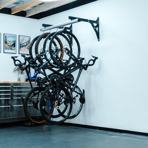 Spacerail Stashed Wall Mounted Bike Storage Rack for 4 Bikes, Heavy Duty 360 Patented Auto Lock Rotating Hook Garage Storage System, Expandable Modular Design