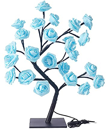 BEIJIALY Lampada Rosa, Lampada Albero Fiore Rosa, Lampada da Tavolo LED Rosa, Luce Notturna LED Rosa Alimentata a Batteria USB, Luce Notturna LED Albero Bonsai Artificiale per Decorazioni(Blu)