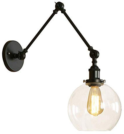 Applique murale, Appliques murales, bras pivotant industriel applique murale réglable éclairage sphérique en verre transparent lanterne applique bras flexible chambre lampe de chevet E27 salon chambre