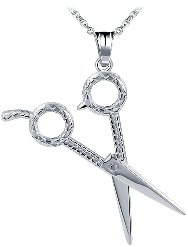 Feilok Collana Pendente in Pelle di Serpente Modello Forbice per Gli Uomini in Acciaio Inossidabile Catena Argento