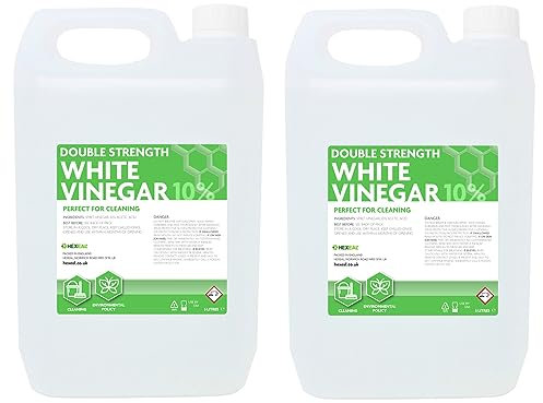 Hexeal Double Strength White Vinegar 10L – 2 x 5L of 10% Strong Cleaning Vinegar for Sanitising & Cleaning – Suitable for Use in the Garden – Deodorises & Removes Grime