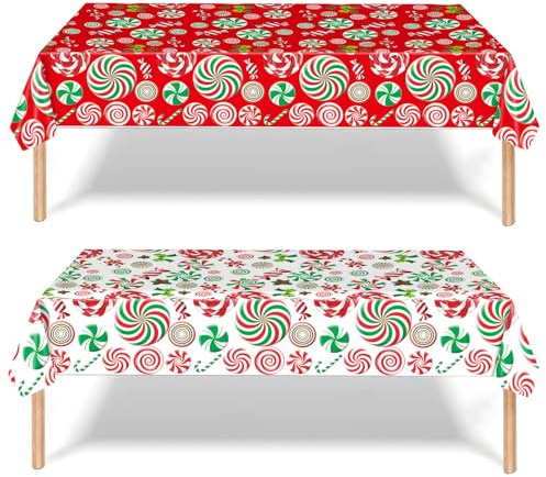 2 Stück Weihnachten Party Tischdecke,137cmx274cm Weihnachten Lutscher Rechteckig Einweg Tischdecke,Weihnachten Wasserdicht Fleckschutz Tischdecken für Weihnachten Party,Weihnachten tischdeko
