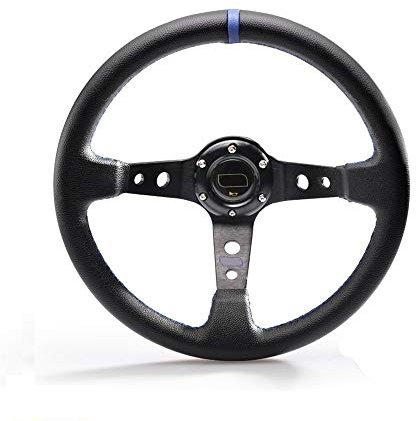 Volante Sportivo Auto,Volante A Calice 14inch 350 millimetri Car Racing Steering cuoio del tasto ruota in alluminio della staffa e PVC Sport Steeing ruota con logo Decorazione ( Color : Blue Stripe )