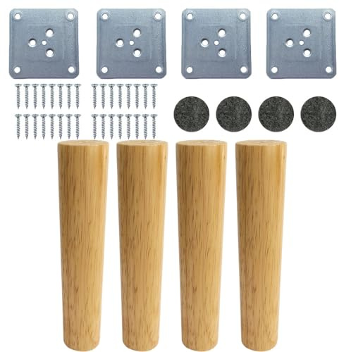 Eidoct Solid Wood Furniture Legs Cabinet Wooden Table Chair Dresser Sofa Replacement Legs, with Non-slip Mat, Screws & Mounting Plate(8inches / 20cm) A-154