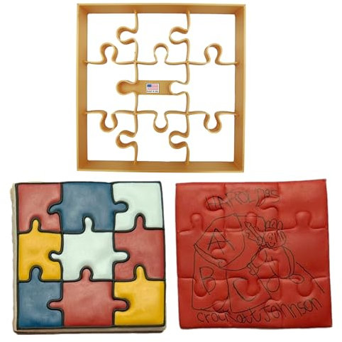 Heart's Treasure PUZZLE COOKIE CUTTER One Large Square Cookie Cutter With Nine Jigsaw Puzzle Pieces Detail For Graduation Birthday Christmas Baby Wedding Shower Easter Valentines Day (1 Piece)
