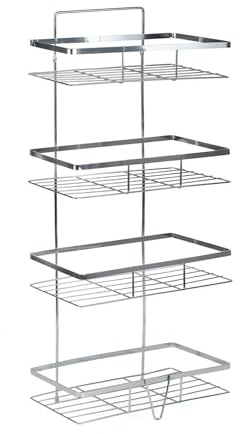 THE SECRET HOME - Estantería de Metal con Base de Goma para Ducha - Organizador de Baño de Varios Niveles sin Instalación - Ideal para Baño y Cocina - Varios Modelos (Modelo 8-4 Niveles)