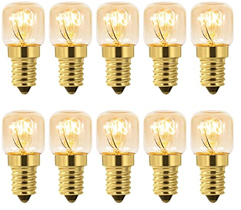 Caldarax 10 Stück Backofenlampe E14 Dimmbar, Salzlampe E14 T22, Warmweiß 2700K, 160 Lumen, Bis 300°C Hitzebeständiges, Ersatzglühbirne Für Backofen, Salzlampe, Mikrowelle, Kühlschränke, Nähmaschine