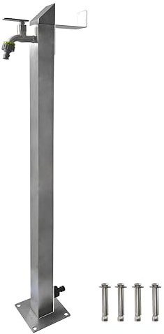 Elbe Colonna d'acqua da giardino, 87 cm, in acciaio inox, quadrata, colonna da giardino, resistente al gelo, rubinetto da giardino, colonna con supporto per tubo, filettatura esterna G1/2, con due