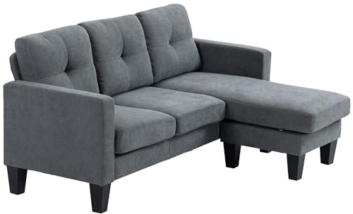 HOMCOM Divano angolare reversibile a 3 posti a destra o a sinistra, soggiorno, grande comfort, schienale imbottito, grigio