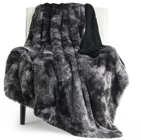 Bedsure Fluffy Sherpa Fleece Blanket - Faux Fur, Tie Dye Black, 150x200 cm | Soft Plush Blanket for Couch, Bed, Sofa, Cozy and Warm Furry Shaggy Decorative Throw Gifts for Women and Men