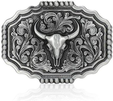 BELTROAD Western bältesspännen för män kvinnor cowboy rodeo cowgirl västerländsk fest herr ersättning nyhet bältesspänne gåvor, 05-silver (Silver Bull), Medium
