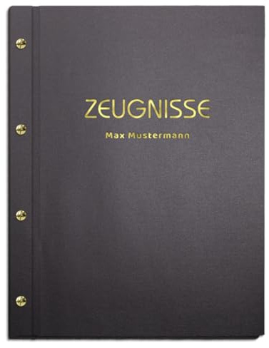 Personalisierte Zeugnismappe mit eigenem Namen in schwarzer Leinenoptik | für Zeugnisse in DIN A4 - inkl. 12 Sichthüllen - handgefertigt und personalisierbar mit eigenem Namen
