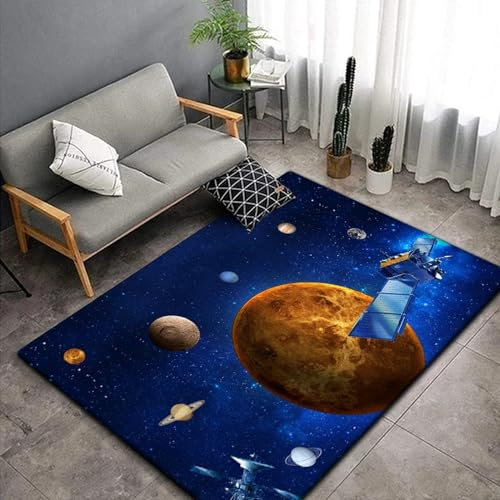 Wohnzimmer Teppich, 3D Teppich Universum, Weltraum, Galaxie, Planet rutschfeste Plüsch Akzentteppiche Für Wohnzimmer Schlafzimmer Kinderzimmer Teppich Spielzimmer Teppich Für Kinderteppiche, 1-5Z8H7H