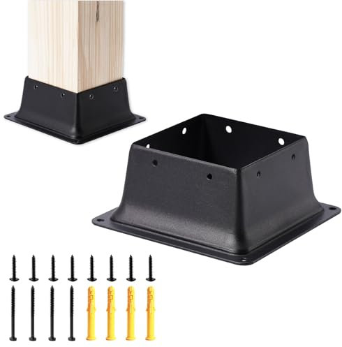 Vigtayue 4 x 4 Post Base, 1 Pcs (Inner Size 4x4Deck Post Base) Fence Post Anchor Black Powder-Coated Deck Post Base Fit 4x4 Standard Wood Post Anchor for Deck Porch Handrail Railing Support