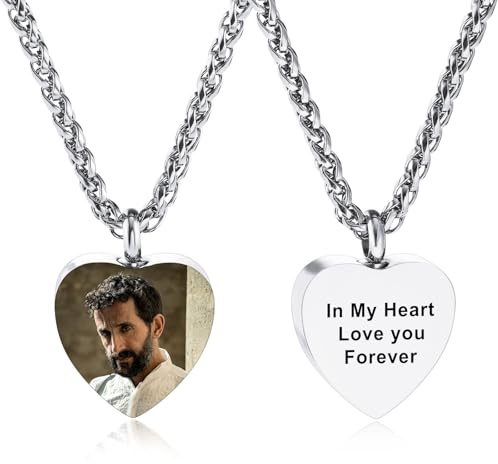 INBLUE Personalizzato Collana Urna Cuore per Donne Inciso con Foto/Testo Medaglione Porta Ceneri Ala d'Angelo Cremazione Ricordo Ciondolo Gioielli per Ceneri di Persone Amate - A1