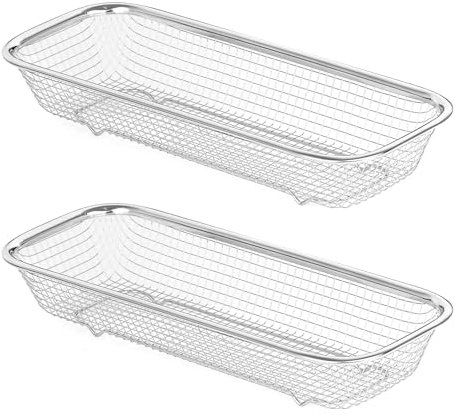 SUMNACON 2 Pcs Stainless Steel Storage Drain Basket Cup Lid Organizer, Rectangle Kitchen Utensil Storage Organizer Dishwasher Silverware Holder Rack Chopsticks Spoons Drying Basket