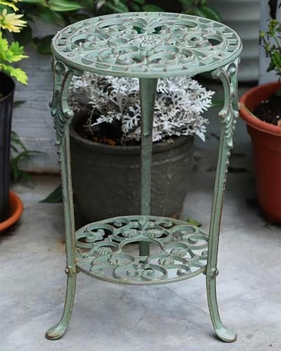 WOTZOV Terrassen-Beistelltisch, Metall-Beistelltisch, wetterfester Bistrotisch, tragbarer Couchtisch, Tabletttisch, dekorativer Gartenhocker für den Außenbereich，Grün