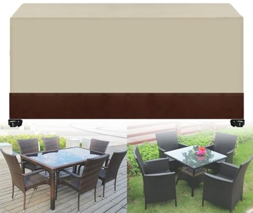 Housse Salon de Jardin Imperméable Housse de Protection de Chaise Table Exterieur Rectangulaire Bâche Salons de Jardin 420D Oxford Tissu Anti-UV Couverture de Meubles Beige Marron 160x90x85cm