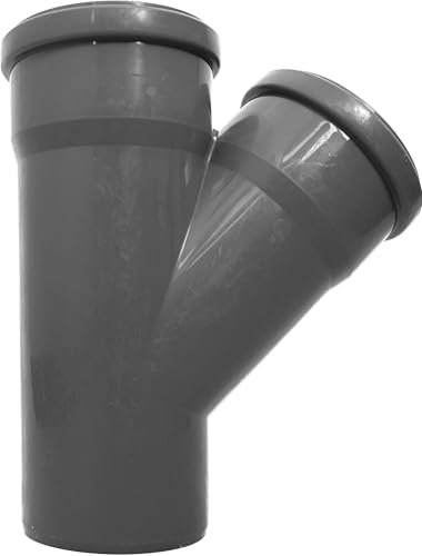 HT Junction DN 40 x 40/45° T-Piece Connector Grey PP Plastic with Seal Rubber Seal Waste Water Installation Sewer Pipe System Drain Pipe System Complete HT System
